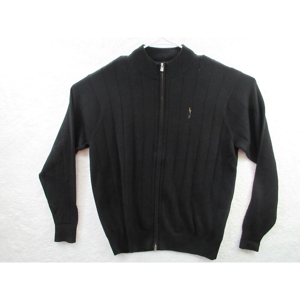 Peter Millar Extrafine Italian Merino Wool FullZip Sweater Mens Large Black